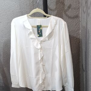 White Blouse With Ruffle Detailing